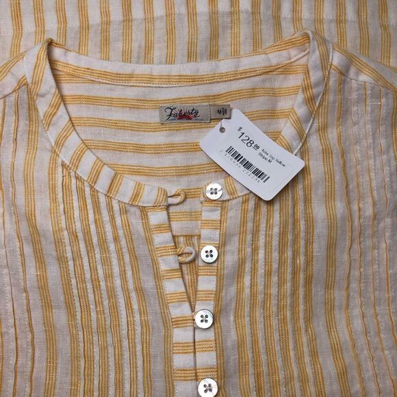 Faherty Isha Top Yellow Stripe Linen Size Medium NWT - Picture 9 of 15